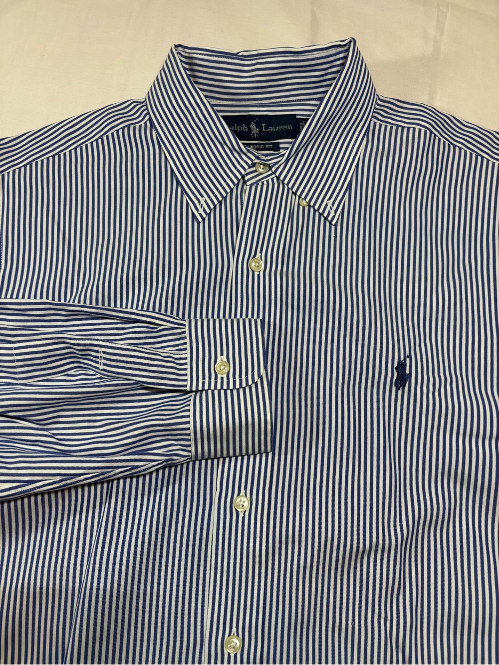 Vintage Polo Ralph Lauren Classic Fit Mens Blue White Striped Oxford Shirt xl